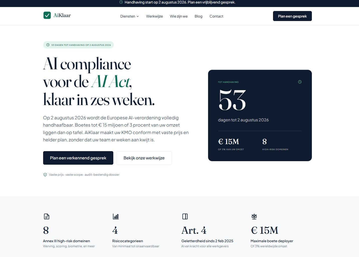 Screenshot van AiKlaar over AI Act-compliance