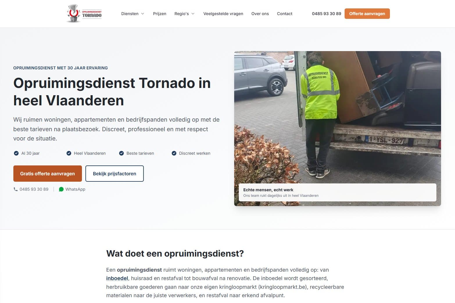Opruimingsdienst Tornado, project van SEO-bureau Jakency